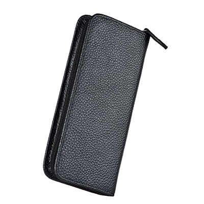 Funda de piel auténtica para pluma estilográfica con 3 ranuras divididas, con cremallera, soporte de exhibición hecho a mano para bolígrafo roller (co
