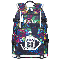 Lorh's store Jugador de Baloncesto Jo-rdan Mochila Luminosa Estudiante de Viaje Mochila para fanáticos para Hombres Mujeres (Morado - Patrón 2) características