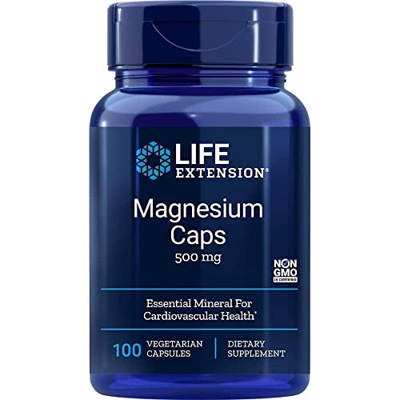 Life Extension, Magnesium Caps, 500mg, 100 Cápsulas veganas, Probado en Laboratorio, Sin Gluten, Vegetariano, Sin Soja, No GMO