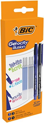BIC Gel-ocity Illusion Set de Escritura con 2 Bolis de Gel Recargables y 6 Recambios con Tinta Borrable - Azul y Negro, Pack de 8