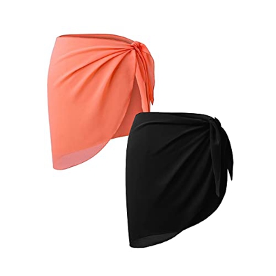 2 Piezas Pareo Playa para Mujer, Negro Blanco Media Pareo Playa de Traje de Baño de Gasa para Damas,Playa para Bikini Bañador Pareo Bufanda Wrap Saron