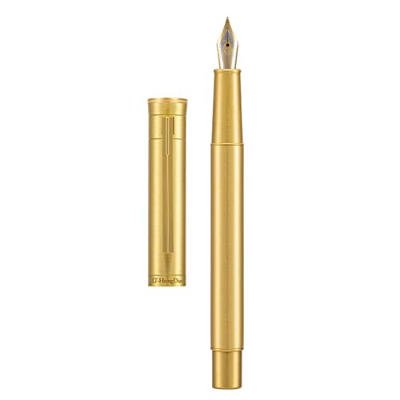 Pluma estilográfica Hongdian Black Forest - Pluma estilográfica de latón crudo, punta media, diseño moderno, pluma de escritura suave con convertidor 