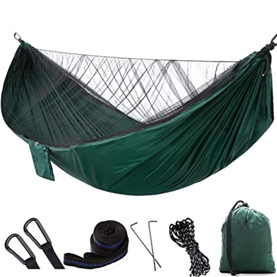 Hamacas de Camping Columpio con mosquitera de 290 x 140 cm, para Dos Personas,Juego de Tienda de campaña para Abrir rápidamente el árbol, Hamaca de pa