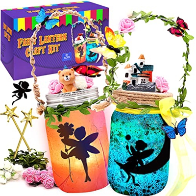 VIPNAJI Regalo para Niñas, Kit de Manualidades de Linterna de Hadas, Regalo niños ,Luz Nocturna de Tarro de Albañil con Control Remoto, Juguetes Regal