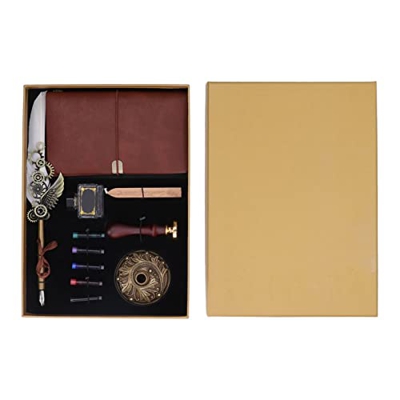 Juego de Pluma de Pluma Blanca Textura Mecánica Juego de Tinta de Pluma de Pluma Elegance Vintage con Bolsa de Tinta Sello de Cuaderno de Punta Grabad
