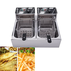 Niczu Freidora Comercial de 20 litros, Apta para Pollo Frito, Papas Fritas y Pescado, Freidora Eléctrica de Doble Tanque de Acero Inoxidable con Cesta precio