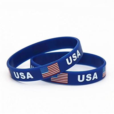 Wudaizhi EE.UU. Flag Silicone Pulsera 2pcs Blue Souvenir Pulsera Adolescentes Brazaletes para American Independence Day Americanism Patriotic Men Gift