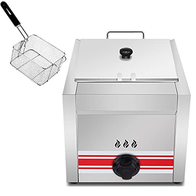 Freidora De Gas Comercial De Acero Inoxidable De 10 L/20 L con Cestas Desmontables Y Tapa para Hacer Papas Fritas con Potencia De Fuego Ajustable para