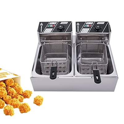 Niczu Freidora Comercial de 20 litros, Freidora Eléctrica de Doble Tanque de Acero Inoxidable con Cesta, Apta para Pollo Frito, Patatas Fritas y Pesca