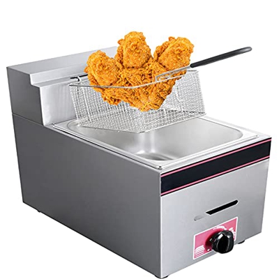 Freidora De Gas De Encimera Comercial, Freidora De Glp De Acero Inoxidable, con Control De Temperatura Y Canasta De Aceite Extraíble, Manija Ergonómic