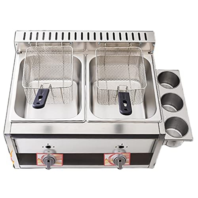 Freidora Comercial De Acero Inoxidable para Exteriores, Freidora De Gas Lpg, Tanque Doble para Patatas Fritas, Restaurante, Cocina Casera (20L + 2Xfry