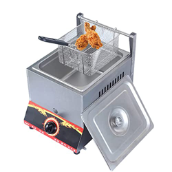 Freidora De Gas con Cestas Y Tapas, Freidora De Gas/Glp De Gran Capacidad De 11 L/22 L, Mango Ergonómico Frío Al Tacto, Revestimiento Antiadherente De características