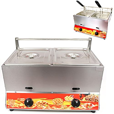 Freidora A Gas De Gran Capacidad De 22 litros, Freidora De Acero Inoxidable Grueso con Cestas Y Tapas, Potencia De Fuego Ajustable, Fácil De Limpiar, 