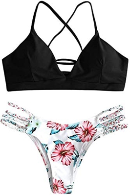 CheChury Conjunto de Bikini con Estampado de Girasol Moda Mujer 2022 brasileños Push Up Traje de bañode Dos Piezas con Encaje Trenzado