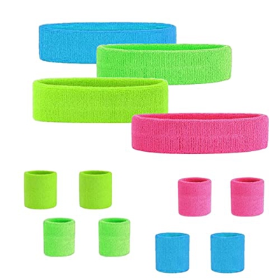 Muñequera 80s Set, 12 Piezas Muñequeras Gym Muñequeras Sudor Muñequeras DeportivasTenis Muñequeras Wristband Accesorios de Fiesta Retro para Mujeres H