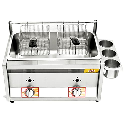 Freidora De Gas Comercial con Caja De Condimentos Y Tapa, Estufa De Acero Inoxidable para Exteriores, Freidora con Papas Fritas para Papas Fritas, Res