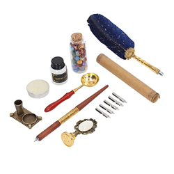 Juego de pluma estilográfica, pluma de tinta de pluma de acero inoxidable, elegante soporte de pluma de escritura brillante tallada Retro para el hoga en oferta