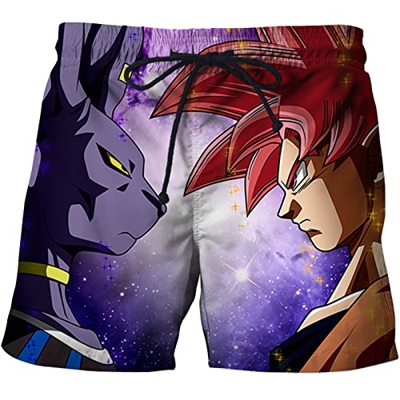 PERSIMONE Bañador de Anime Dragon Ball para Hombre, Pantalones Cortos de Playa con Estampado 3D, Pantalones Cortos de Secado rápido para Playa, Traje 