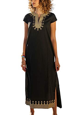 YouKD Algodón Bordado Floral Caftán Suelto Boho Beach Bikini Cover Up Vestido Tallas Grandes Loungewear para Mujeres