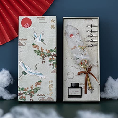 HOUKAI Grúa Vintage Estilo Chino caligrafía Pluma Pluma Pluma escriba la Escritura Conjunto de Tinta papelería Pluma Pluma Pluma Regalo Creativo (Colo