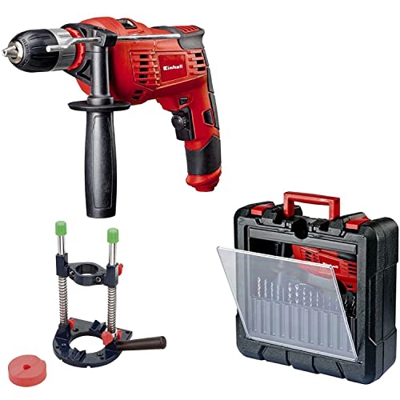 Einhell Pack taladro percutor eléctrico con cable - TC-ID 1000 Kit - con soporte de columna kwb - 1010W, 15 piezas de perforación:1 puntera, 1 hoja de