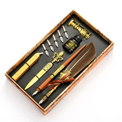HOUKAI Vintage Quill Feather Dip Pen Fountain Fountain Tinta 5 NIBS Sello Cera Caja Regalo Caja Caligrafía Papelería Suministros Escolares (Color : F) precio