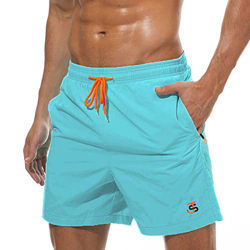 JustSun Bañador Hombre Bañadores Surferos Bañador Corto Hombre Natacion Traje de Baño Secado Rápido Impermeable con Bolsillo Cremallera Azul Claro L en oferta