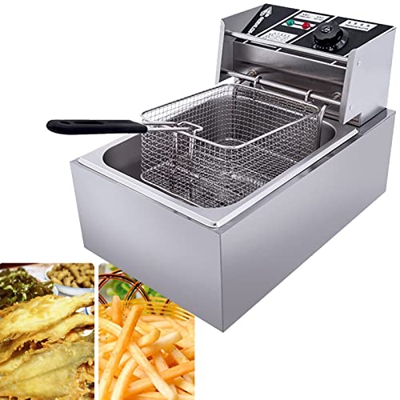 Niczu Freidora Comercial de 10 litros, Apta para Papas Fritas, Pollo Frito y Pescado, Freidora Eléctrica de un Solo Cilindro de Acero Inoxidable con C