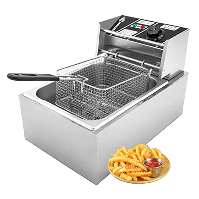 Niczu Freidora Comercial de 10 litros, Freidora Eléctrica de un Solo Cilindro de Acero Inoxidable con Cesta, Adecuada para Papas Fritas, Pollo Frito y