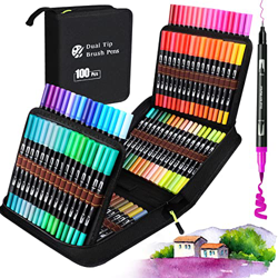 Rotuladores Lettering 100 Colores, Rotuladores Punta Pincel Doble Punta, Lettering Kit para Niñas Niños y Adultos, Rotuladores Acuarelables para Manda en oferta
