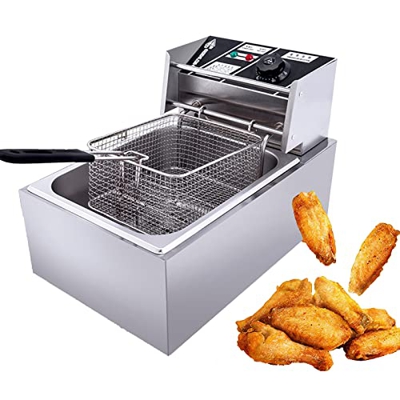 Niczu Freidora Comercial de Acero Inoxidable de 10 litros, Freidora Eléctrica de un Solo Cilindro con Cesta, Adecuada para Papas Fritas, Pollo Frito y