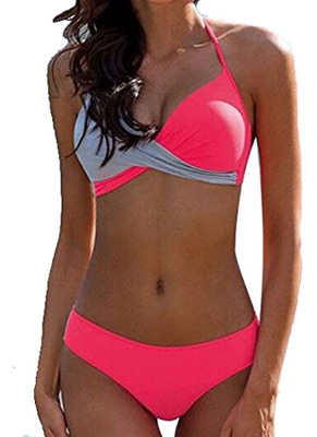 CheChury Bikinis Mujer 2021 Push Up Halter Bikini Traje de baño Acolchado Bra Tops y Braguitas Bikini Sets Talla Grande Bañador Vacaciones