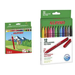 Alpino Lapices de Colores Estuche de lápices de madera 24 unidades Lapices para Niños y Adultos Forma Hexagonal + Rotuladores Coloring para niños Estu en oferta