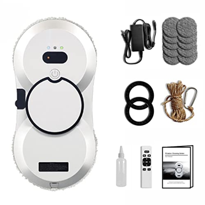 Robot Limpiador de Ventanas con Adsorción Ultrafuerte y Robot Limpiador de Ventanas Eléctrico con Control Remoto para Vidrio De Ventanas Altas-White