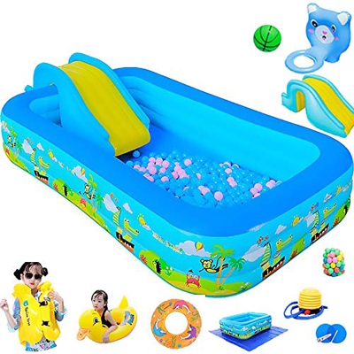 LGESR Piscina Inflable para niños Tobogán de Piscina Inflable portátil para niños Familia Piscina Inflable de tamaño Completo para Fiesta Familiar de 
