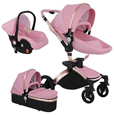 Sistema de Viaje 3 en 1 Silla de Paseo 3 en 1 Cochecito de Bebé Carrito con Capazo para Recién Nacido Cochecito de Viaje Portátil Plegable con Paisaje