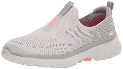 Skechers GO WALK 6 GLIMMERING, Zapatillas para Mujer, Gray Textile/Coral Trim, 38 EU
