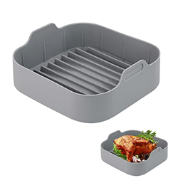 QOTSTEOS Sartén de silicona para freidora, tazón de horno, freidora de aire, olla de silicona para cocinar 8 pulgadas, reemplazo extraíble (gris) características