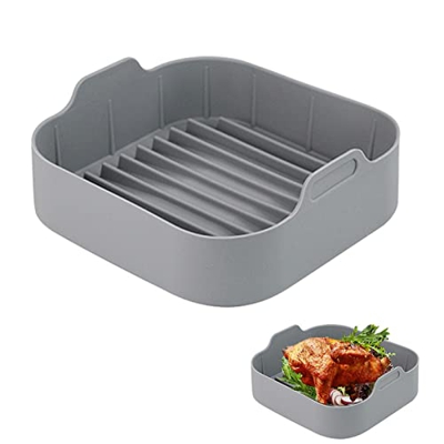 QOTSTEOS Sartén de silicona para freidora, tazón de horno, freidora de aire, olla de silicona para cocinar 8 pulgadas, reemplazo extraíble (gris)