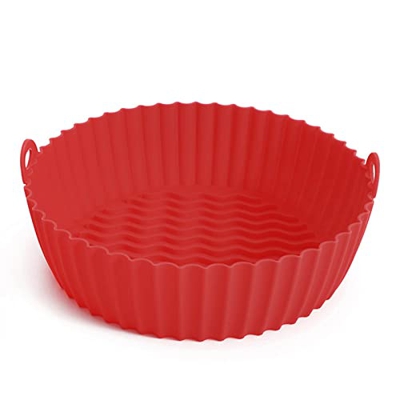 Semssa Sartén de silicona reutilizable para freidora de aire de silicona, molde redondo de silicona, accesorios para freidora de aire, forro de papel 