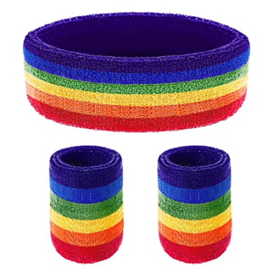 Juego de 3 Piezas de Muñequeras, Incluye Diadema Deportiva y Muñequera de Pulsera de Algodón de Rayas Banda de Sudor para Atléticos Hombres y Mujeres 