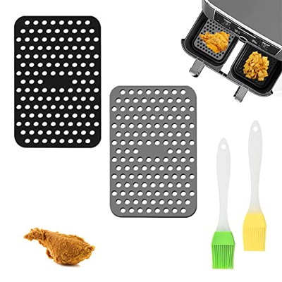 2 almohadillas de silicona para freidora de aire, forros antiadherentes para freidora de aire, accesorios reutilizables para freidora de aire, con 2 c