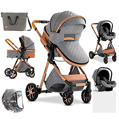 Sistema de Viaje 3 en 1 Carrito con Capazo Cochecito de Bebé 3 en 1 Silla de Paseo para Recién Nacido Cochecito de Viaje Portátil Plegable con Paisaje