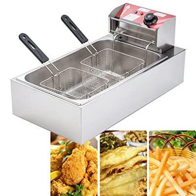 Niczu Freidora Comercial de 12 litros, Apta para Papas Fritas, Pollo Frito y Pescado, Freidora Eléctrica de Acero Inoxidable de un Solo Cilindro y Dob