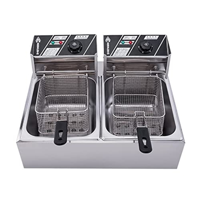 Kidsinwe Freidora De Doble Tanque De 12l Freidora Eléctrica Comercial Encimera Cesta Doble Y Freidora De Grasa Profunda De Acero Inoxidable Resistente