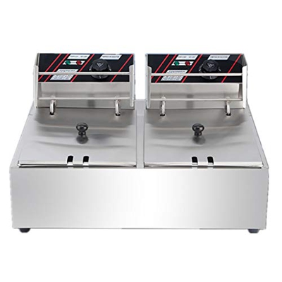 Kidsinwe Freidora De 11L con 2 Cestas Freidora De Encimera Eléctrica Comercial De Doble Cilindro De Acero Inoxidable De 5000 W para Cocinar Alimentos 