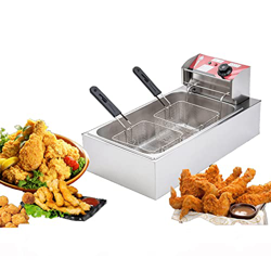 Niczu Freidora Comercial de 12 litros, Freidora Eléctrica de Acero Inoxidable de un Solo Cilindro y Doble Tamiz, Apta para Papas Fritas, Pollo Frito y en oferta