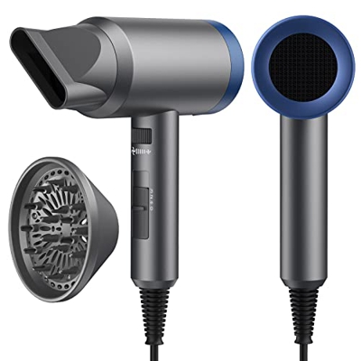 Secador de pelo profesional de iones de 1800 W, secador de viaje con difusor para alisar, 3 niveles de temperatura y ventilador sin niveles, pequeño y