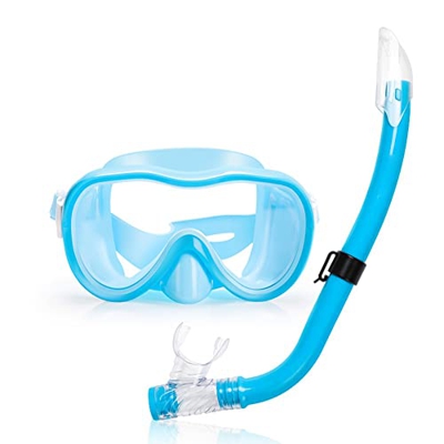 Samnuerly Máscaras de Buceo Snorkeling para niños Conjunto de Dos Piezas Boquilla Suave Snorkel semiseco Estudiante Marco Grande Antivaho Anti-UV Buce