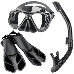 Samnuerly Juego de esnórquel, Gafas de Buceo de Vidrio Templado para Adultos, Aletas, máscara de esnórquel, esnórquel Completamente seco, Traje de Tre precio